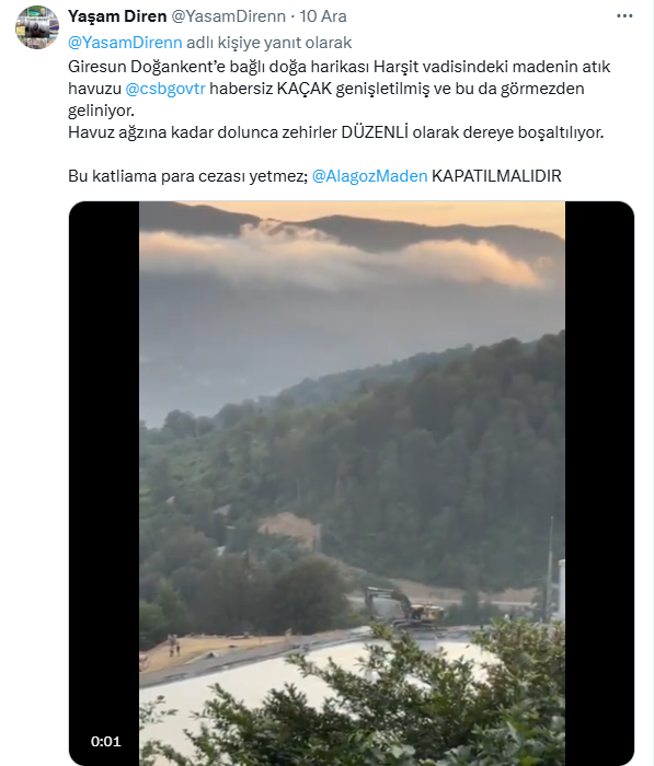Giresun Harşit Vadisi’ndeki Madenin dereyi kirlettiği iddia ediliyor